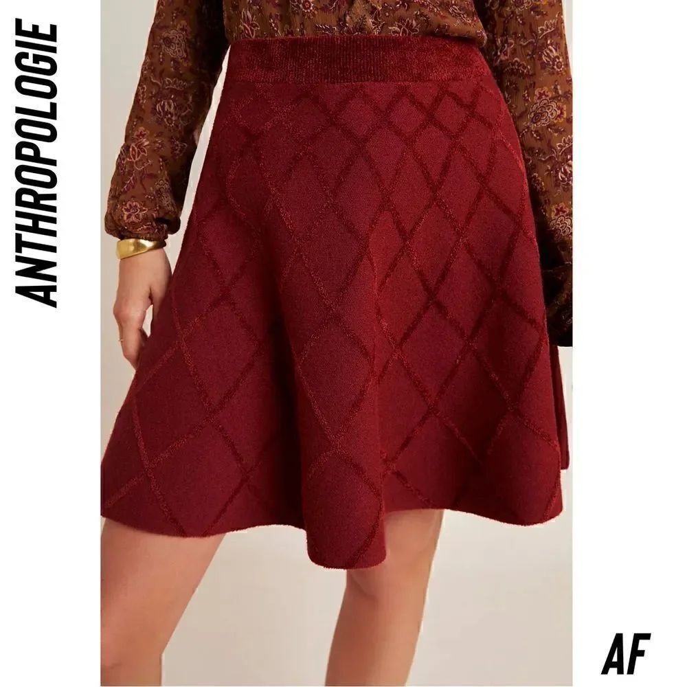 ANTHROPOLOGIE MAEVE KRISTINA CHENILLE MINI SKIRT IN RUSTIC RED NWT MEDIUM